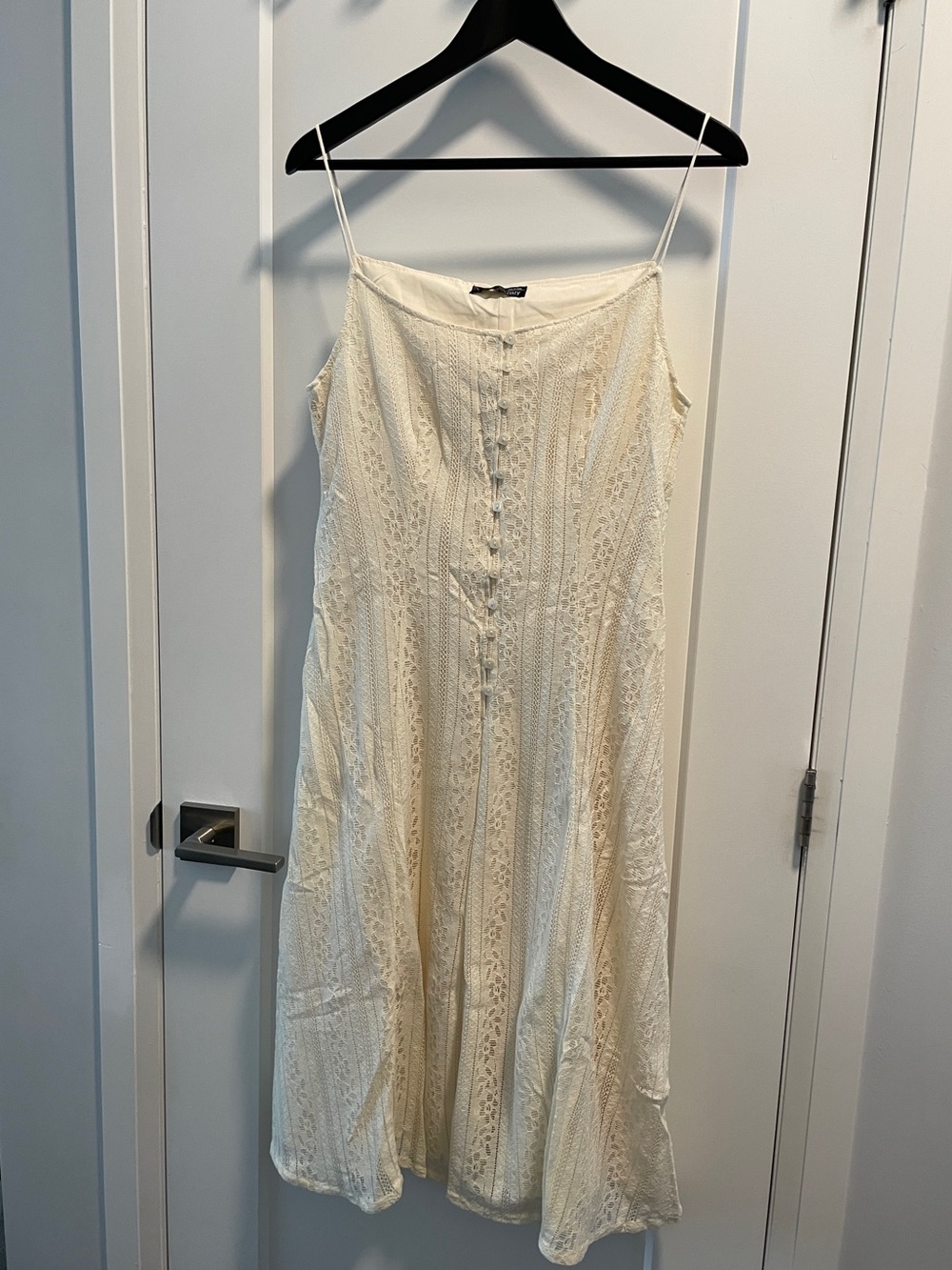 Cream Lace Button-Front Slip Dress